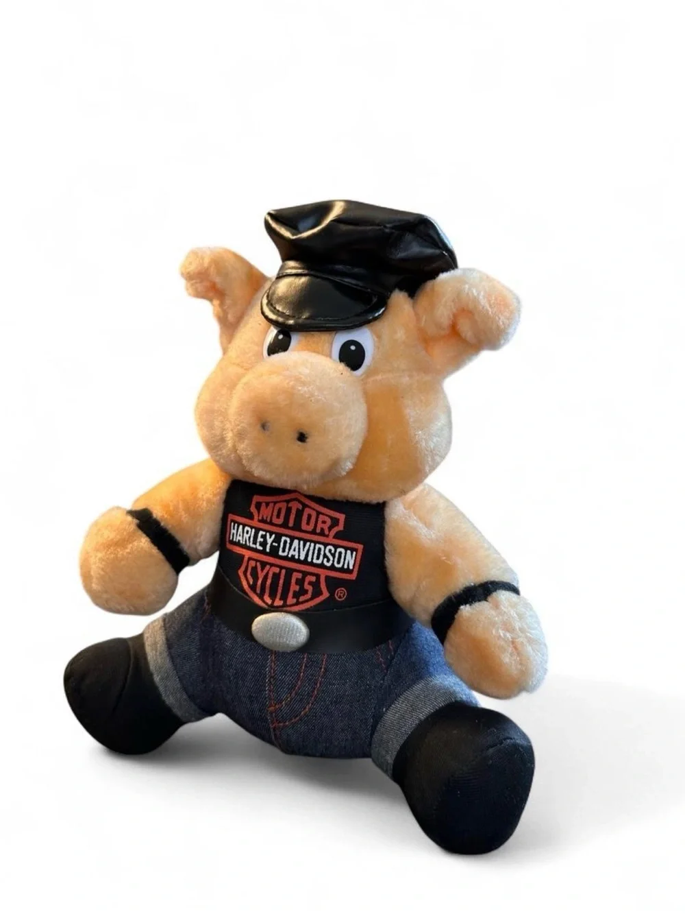 Vintage 1993 Harley-Davidson Plush Biker Pig in Denim with Hat Play by Play